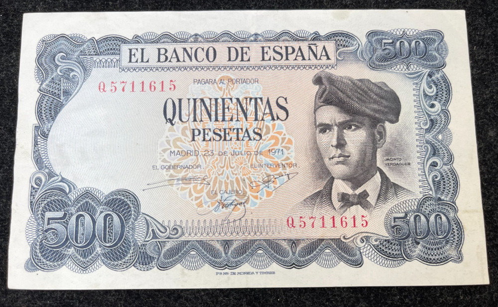 1971 Spain 500 Pesetas Banknote Crispy Condition High Value