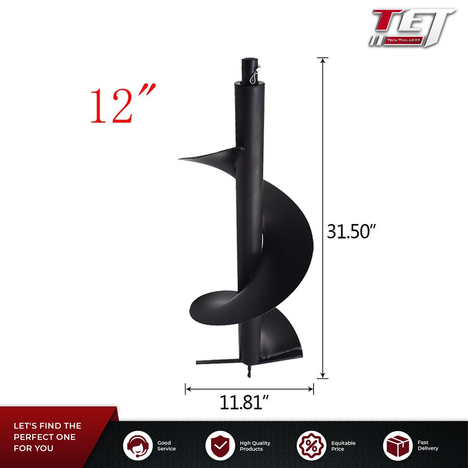 12 Inch Earth Auger Drill Bit 3/4 Shaft for Gas Post Hole Digger