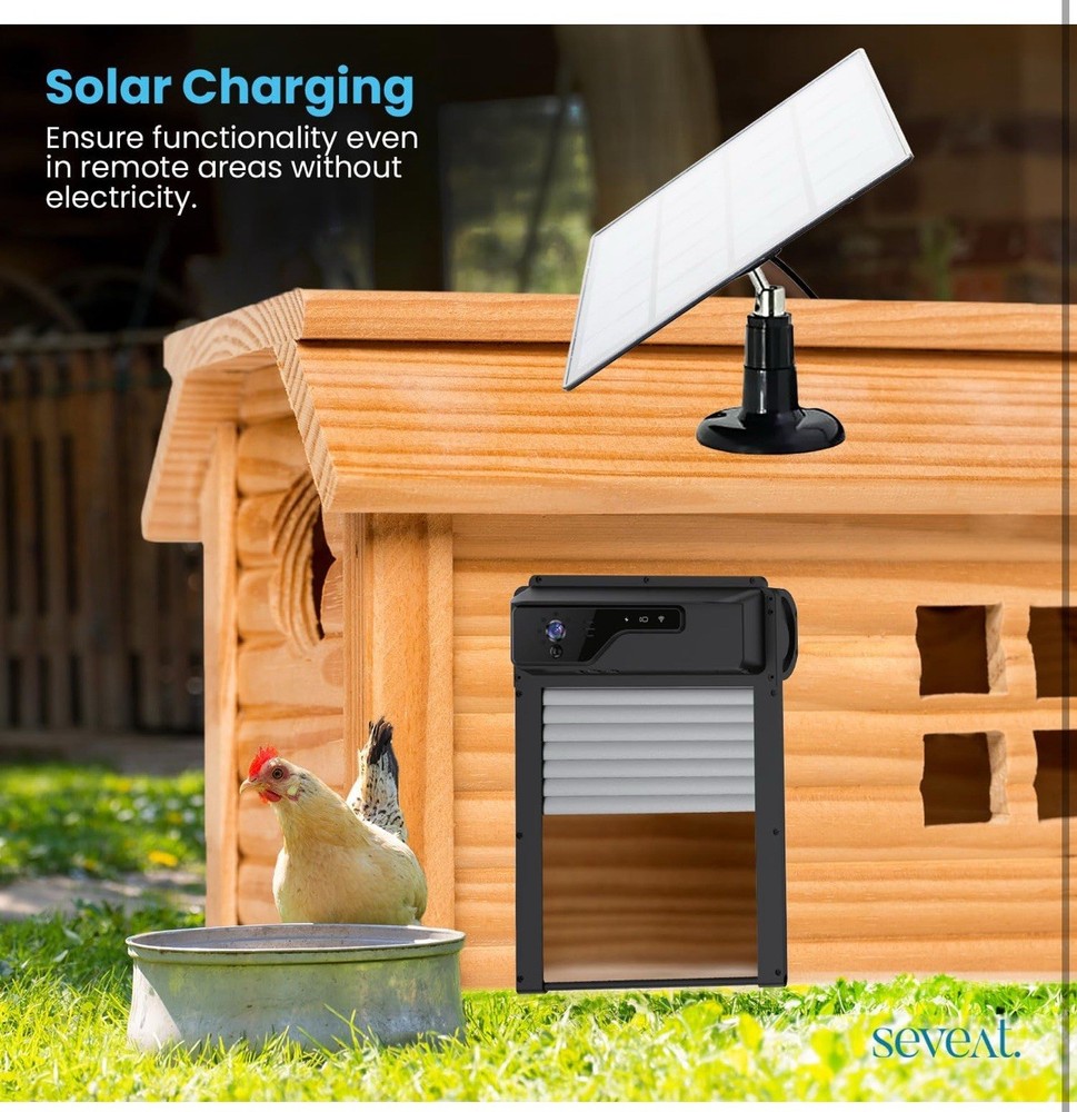 Automatic Chicken Coop Door HD Camera, Solar Powered 5000mAh Battery Remote
