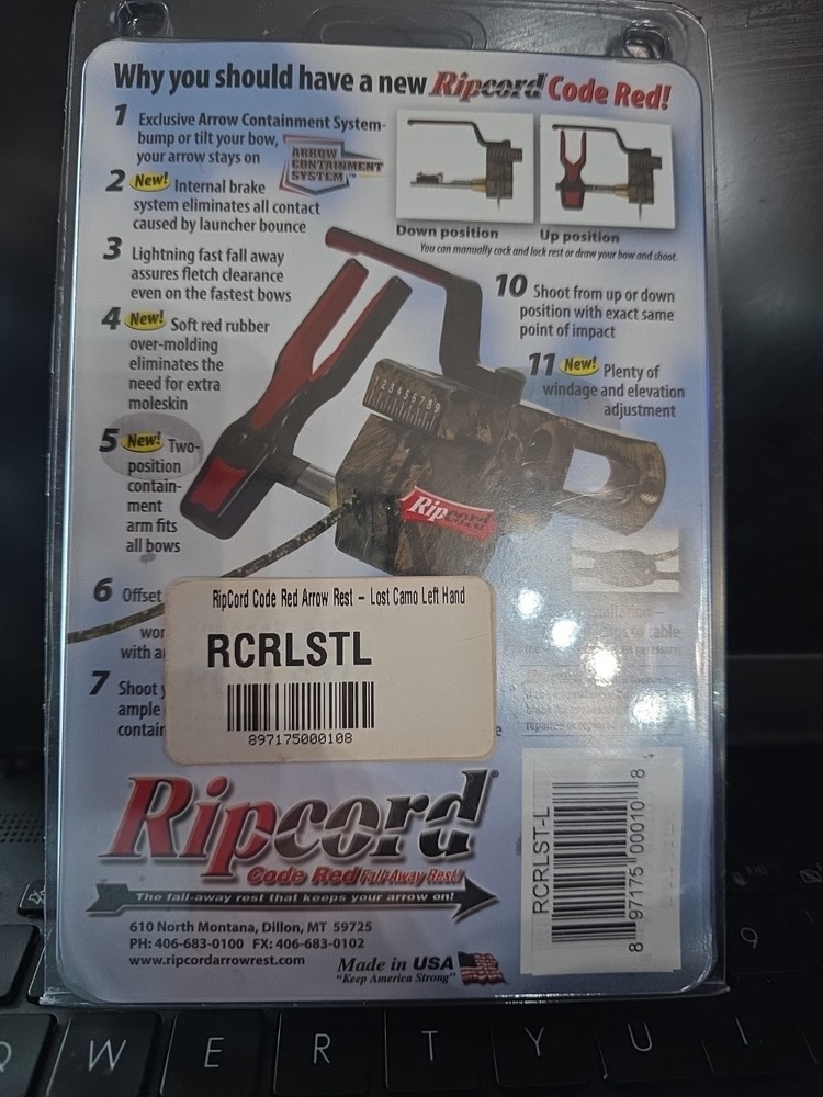 Ripcord Code Red Fall Away Arrow Rest Lost Camo Left Hand NIP