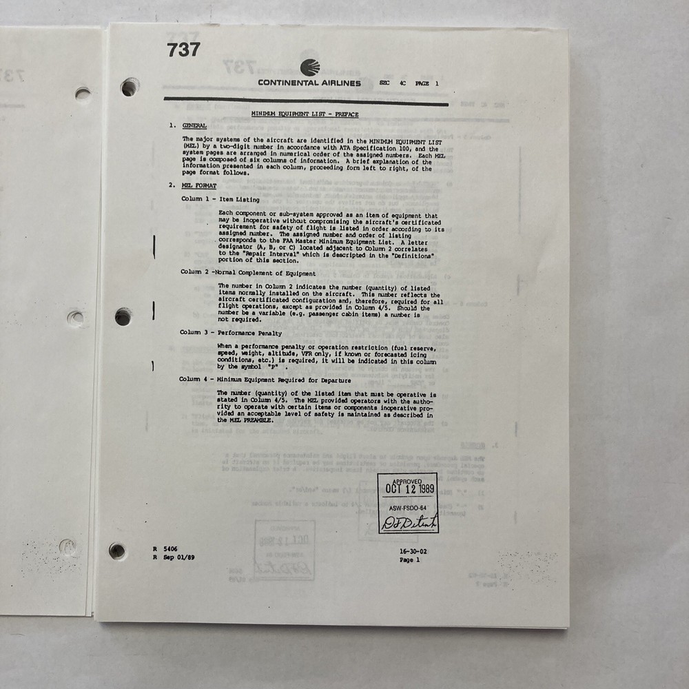 Boeing 737 Minimum Equipment List (MEL)