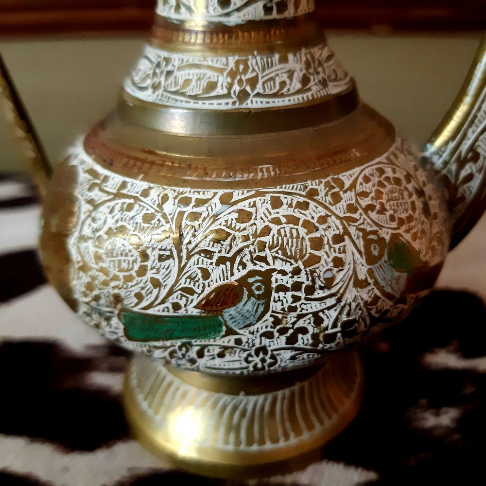 Carved Brass And Copper Surahi Teapot