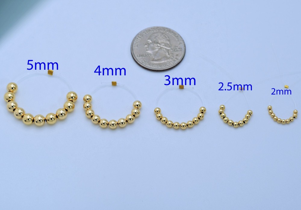 4MM 18k Solid Gold Smooth Round Ball Sphere Bead Spacer (10)