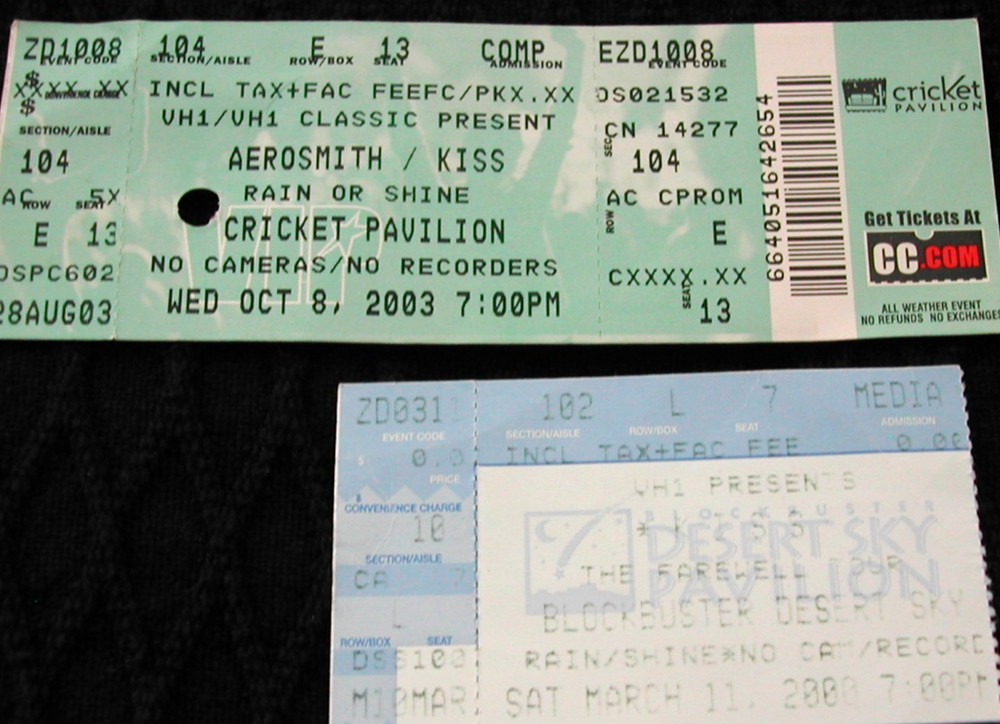 Kiss Farewell Tour & Aerosmith  VH1 Ticket Stubs 2ea 2000-2003 Glendale, Arizona