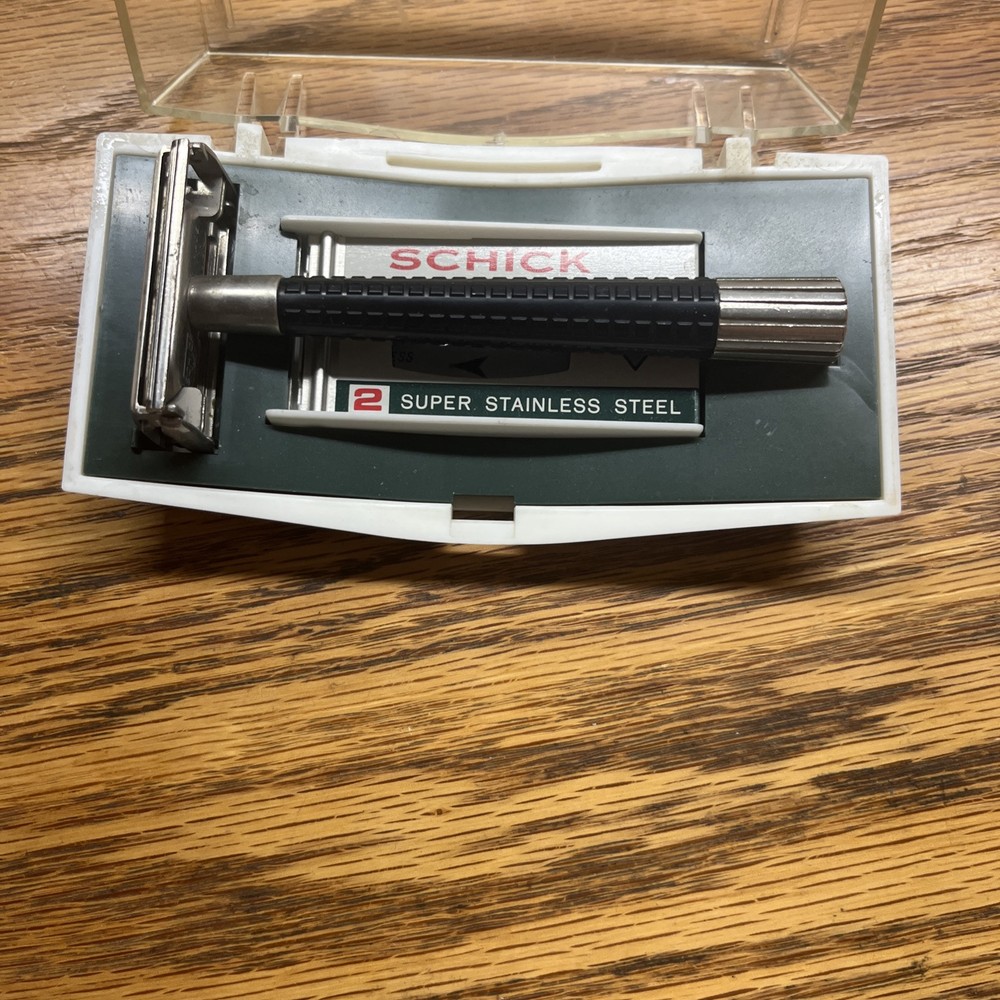 Vintage 1965 Schick Razor, Super Speed, Black Flared Handle