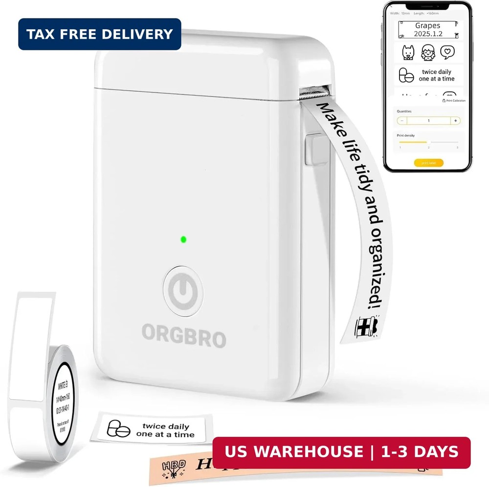 ORGBRO Label Maker Machine with Tape, X1 Portable Bluetooth Mini Label Printer,
