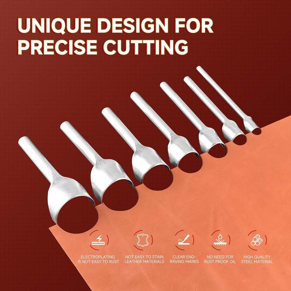 7Pcs Leather Craft Tools Precision Arc-Shaped Half Round Punch Set & Edge Cut...