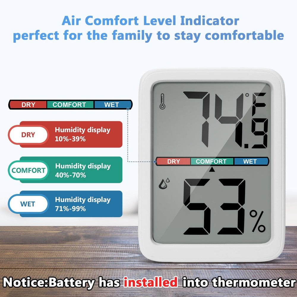 Thlevel Digital Thermometer Hygrometer, Large LCD Screen Room Thermometer...