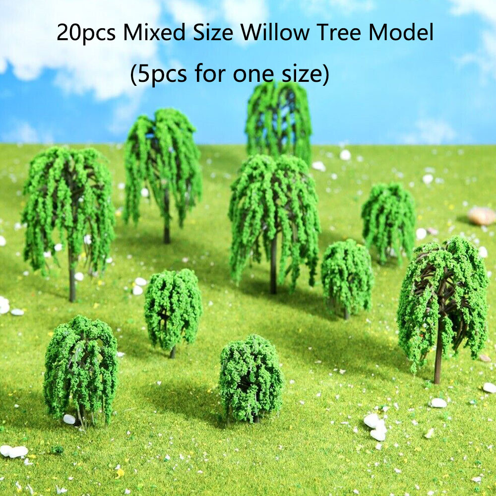 20pcs Mixed Size Willow Tree Model Train Railway Architecture Scenery Landscape