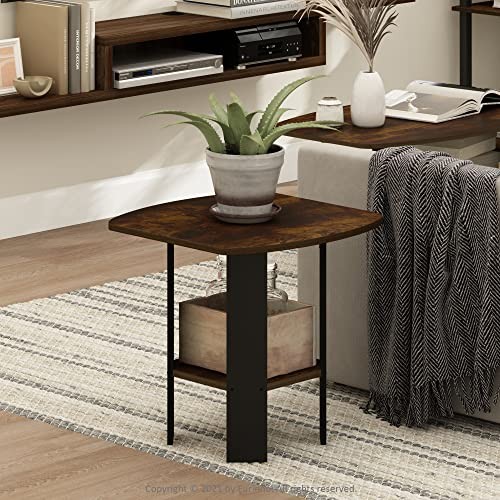 SIMPLE DESIGN Side Table, 2 1-Pack, 2 Tiers, Standard Leg Amber Pine/Black