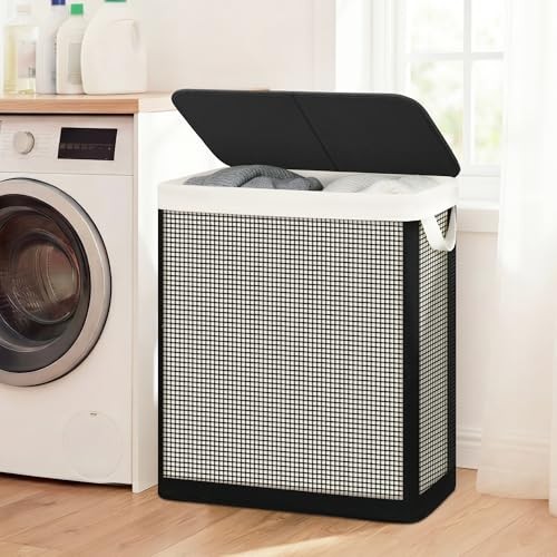 Double Laundry Hamper with Lid, 140L Large 2 Section Laundry Sorter, 2-Section