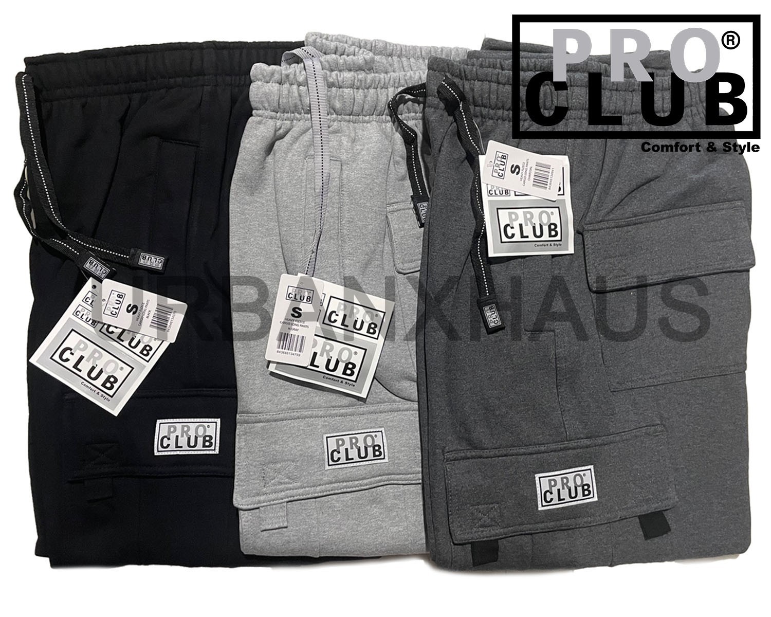 PRO CLUB MEN'S FLEECE CARGO SWEATPANTS HEAVYWEIGHT *5 COLORS  XS-3XL