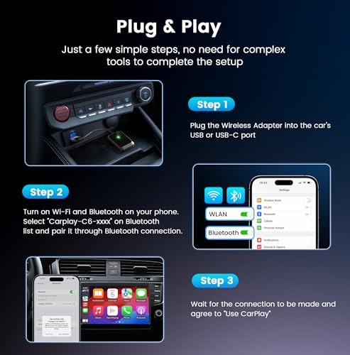 Wireless CarPlay Adapter: Wireless Conversion for iPhone – Plug-and-Play Black