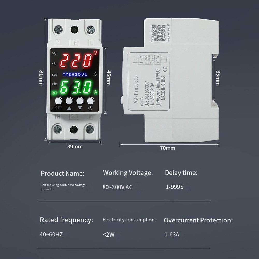 Smart Voltage Control Device Dual LCD Display Over Under Current Protection