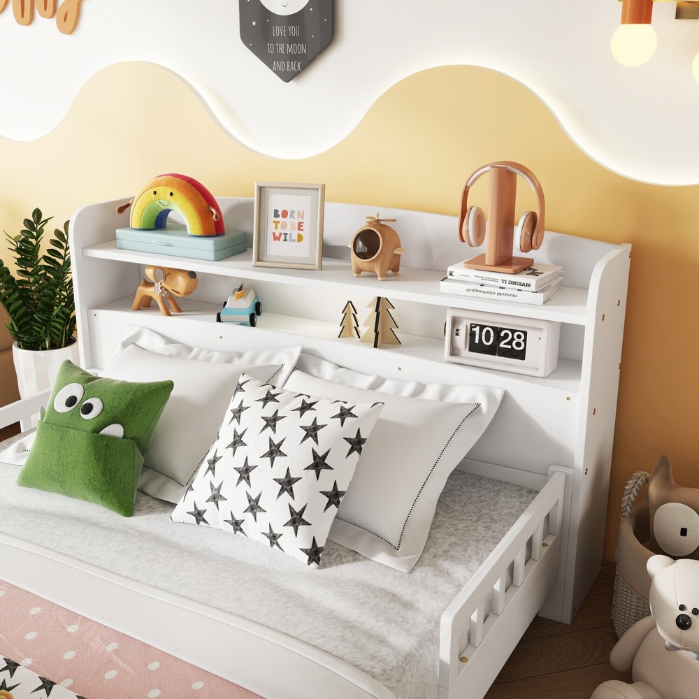 Full Size Bed Frame Wood Platform Bed Frame with Storage Headboard & LED Light