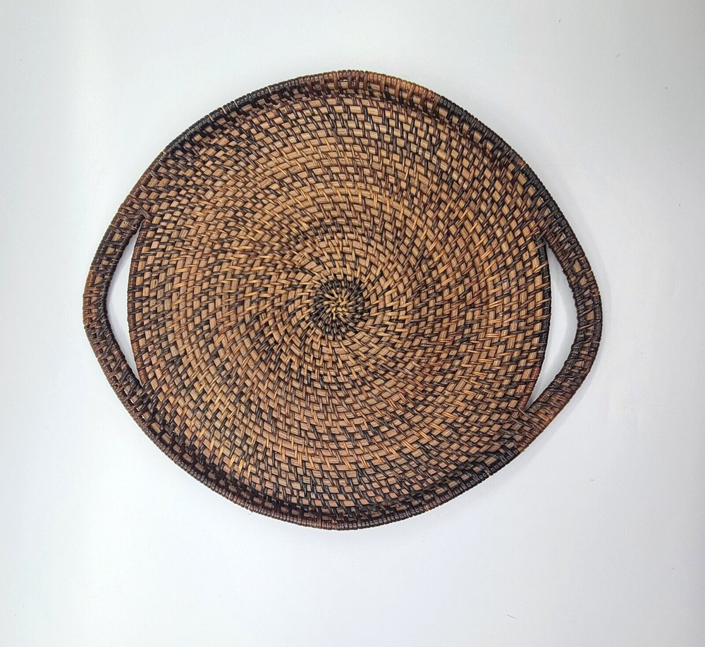 Woven Basket Platter Round with Handles Wall Table Decor Unique