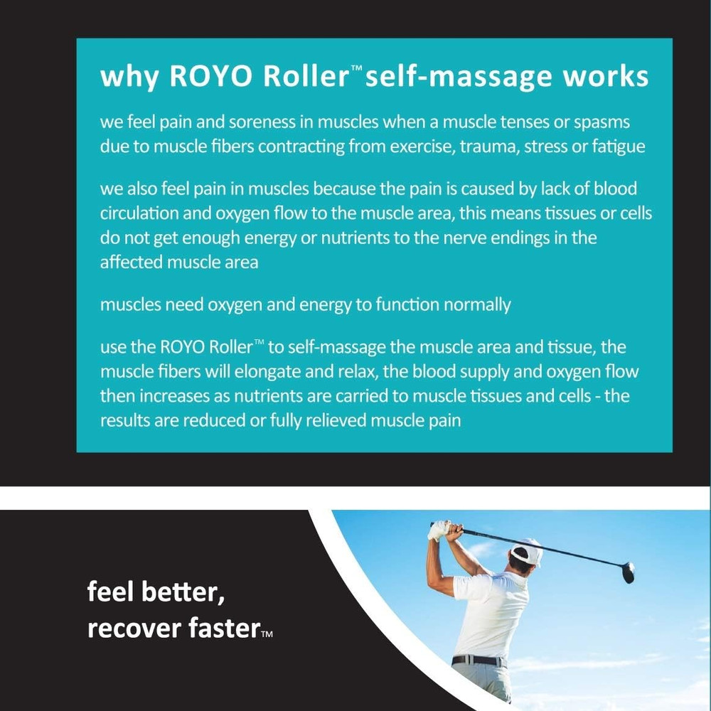 ROYO Foam Roller - 15 In. Adjustable Length, Medium Density Deep Tissue Massager