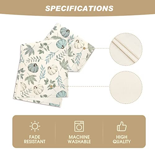 Pumpkins Fall Eucalyptus Leaves Table Runner, 13" x 72", Table Runner Blue