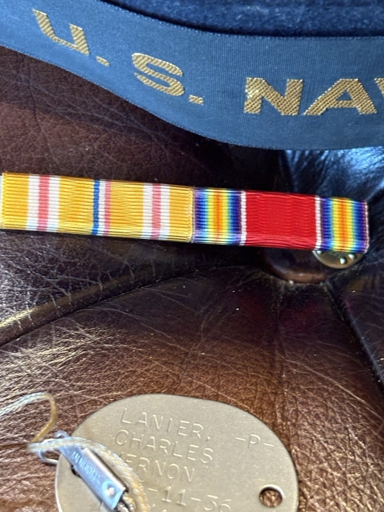 WWII U.S. Navy Named Grouping – USNR Dog Tags, Dixie Cup Cap & Ribbon Bar