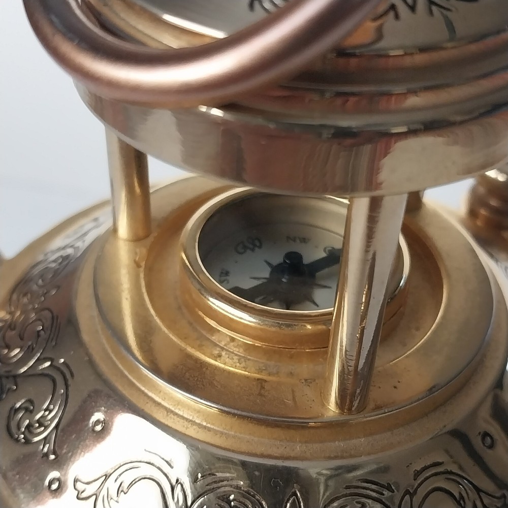 NAUTICAL 3-SIDED BRASS - CLOCK, BAROMETER, THERMOMETER & COMPASS WORKING