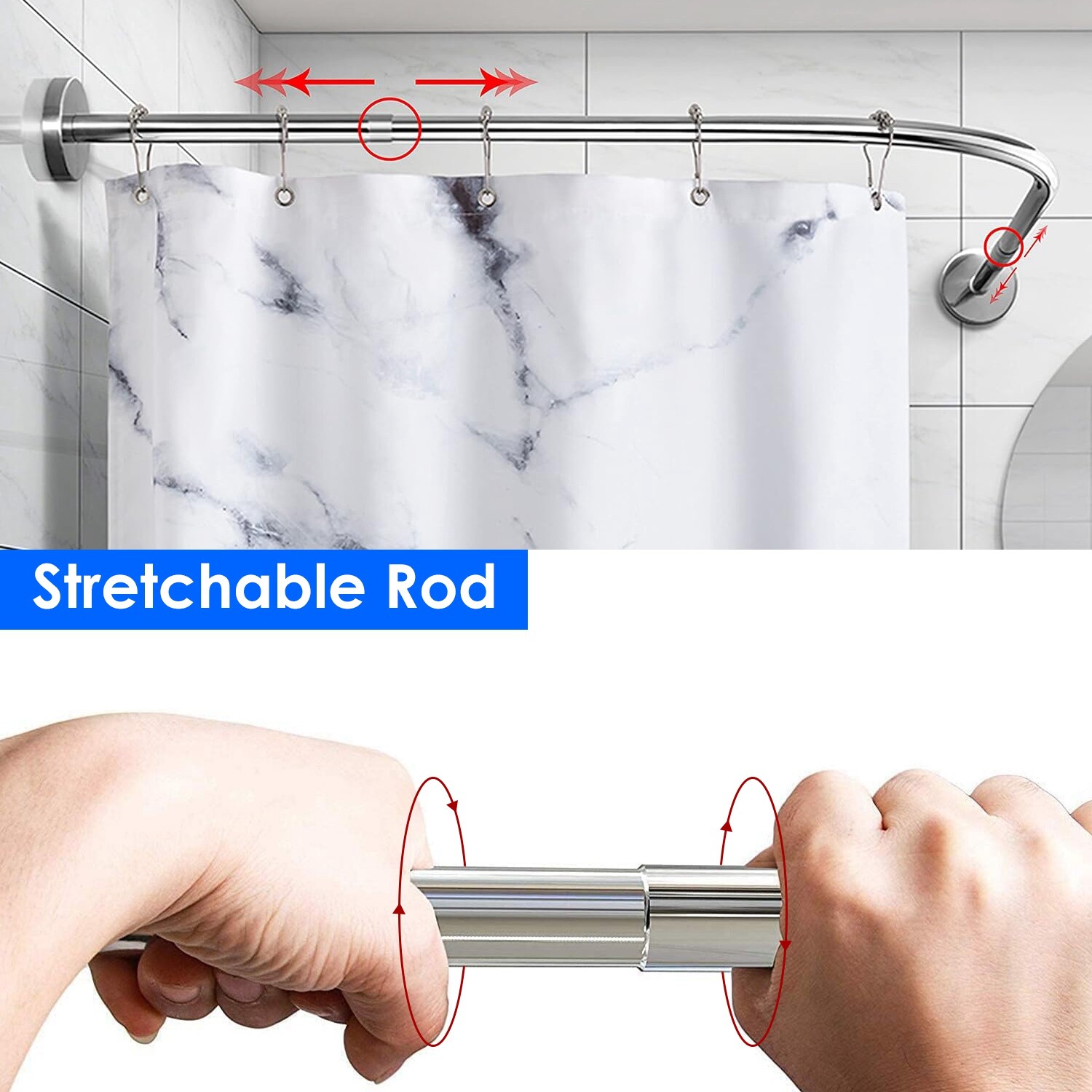 Adjustable Shower Curtain Rod Stainless Steel L Shaped for Bathroom Corner Rack
