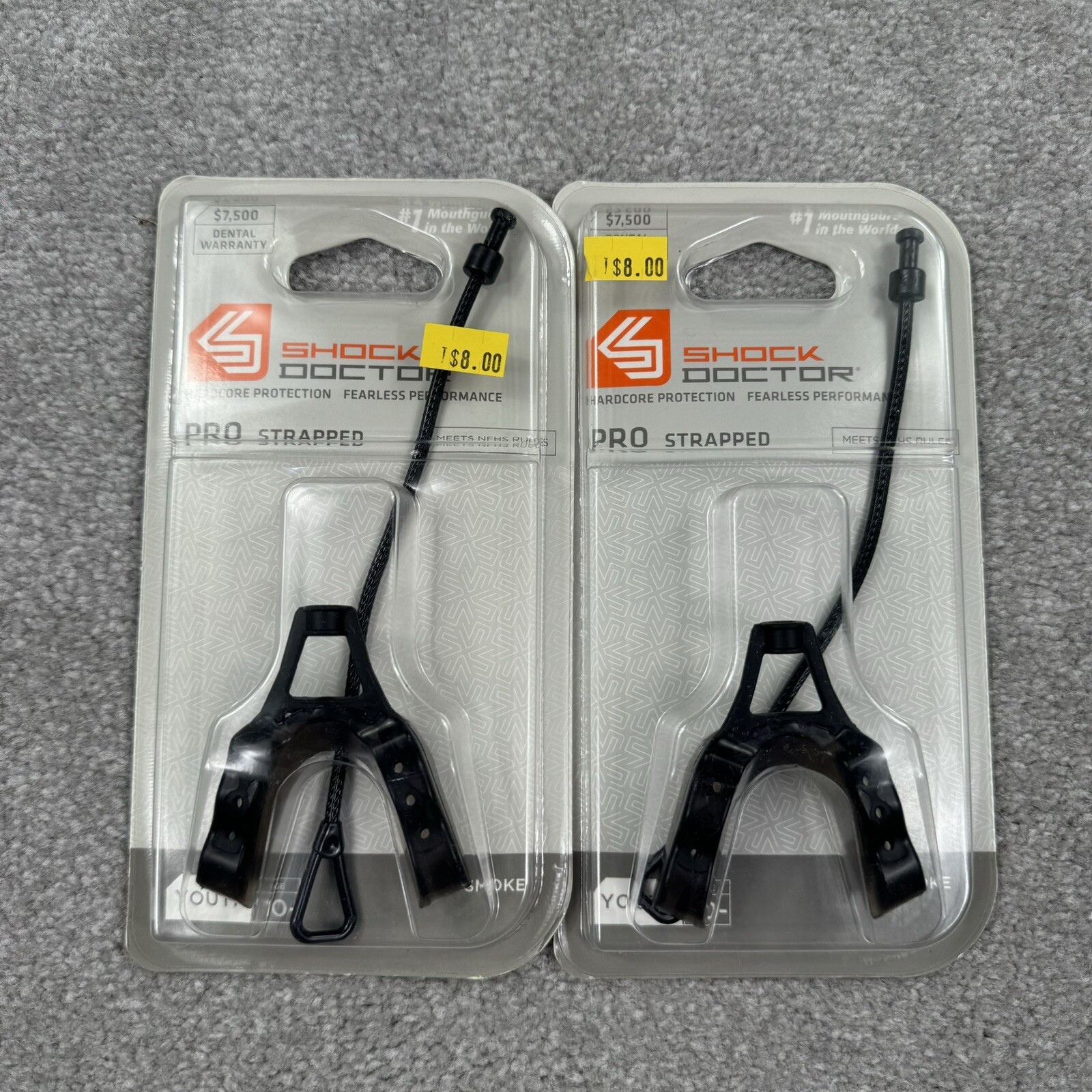 Shock Doctor Pro Mouth Guard LOT OF 2 Black Youth 10U Football Hockey Strap