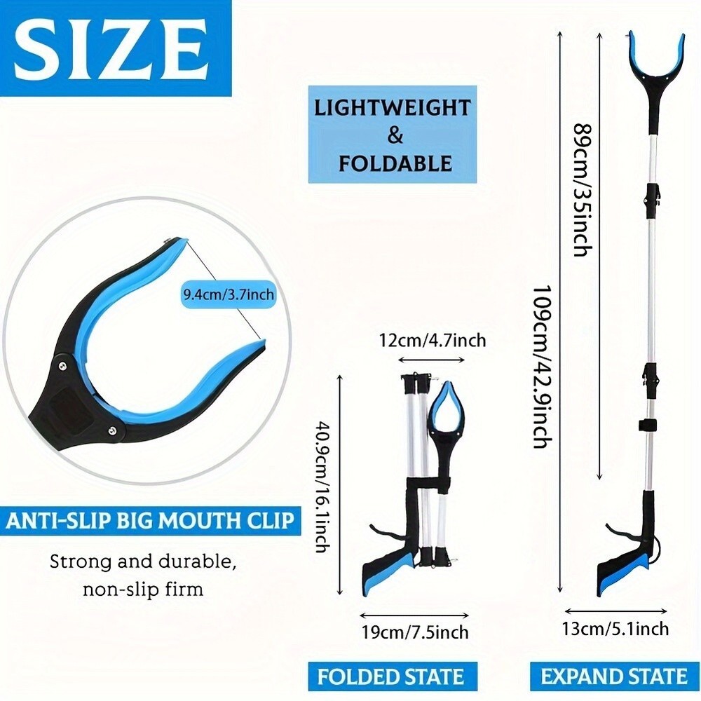 43" Extra-Long Grabber Tool with Magnet – Foldable, Multi-Angle Arm Extender