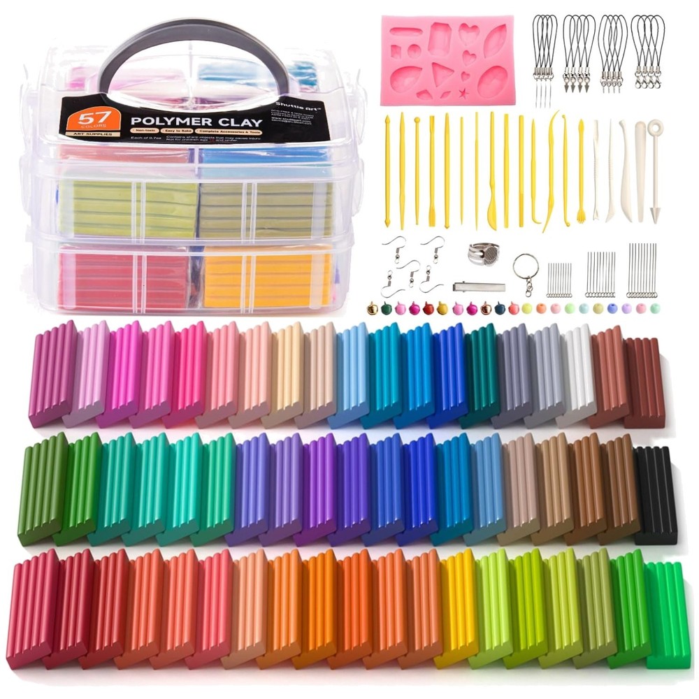 Versatile Polymer Clay Kit: 57 Colors, 19 Tools - Perfect for Creative Minds