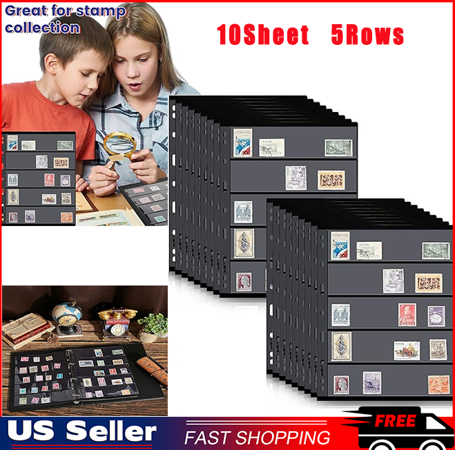 Stamp Pages for Album Binder, 10 Sheet, 5 Rows Pages for Stamp Collectors