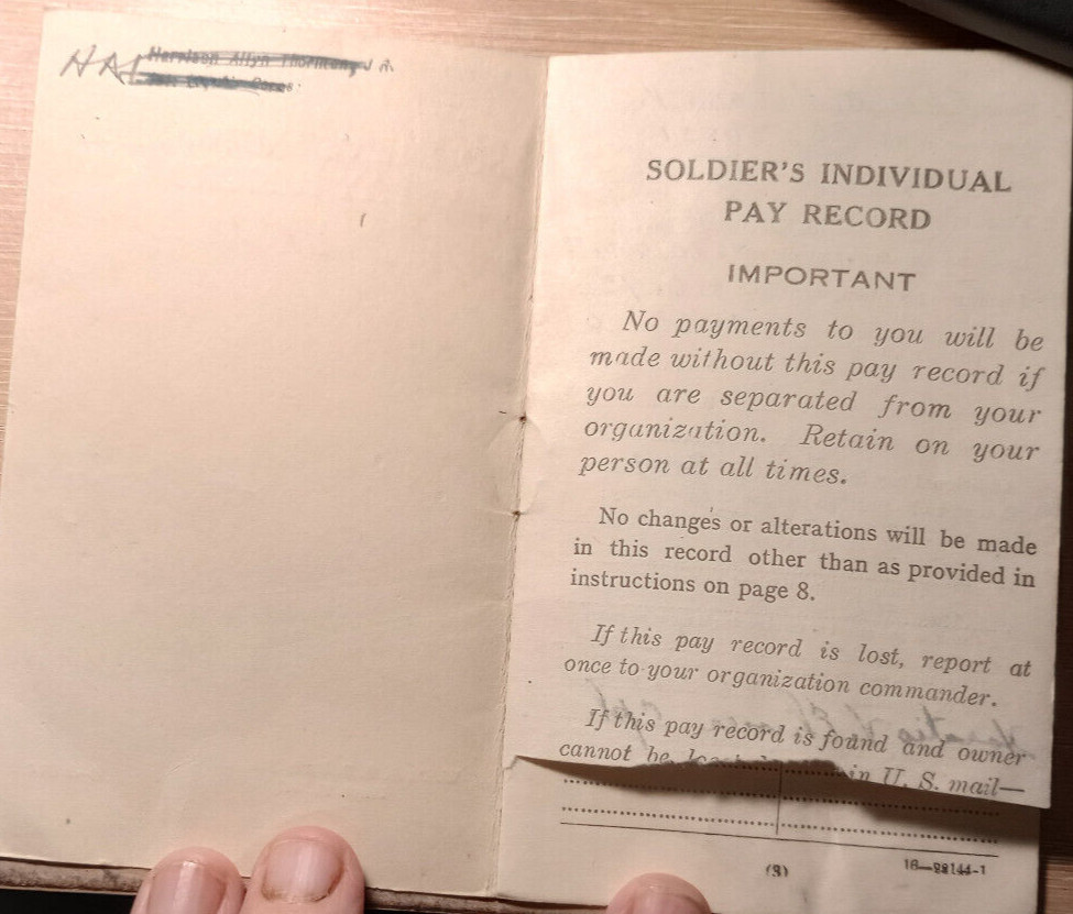 Original 1942 WW2 U.S. Army Soldier’s Individual Pay Record