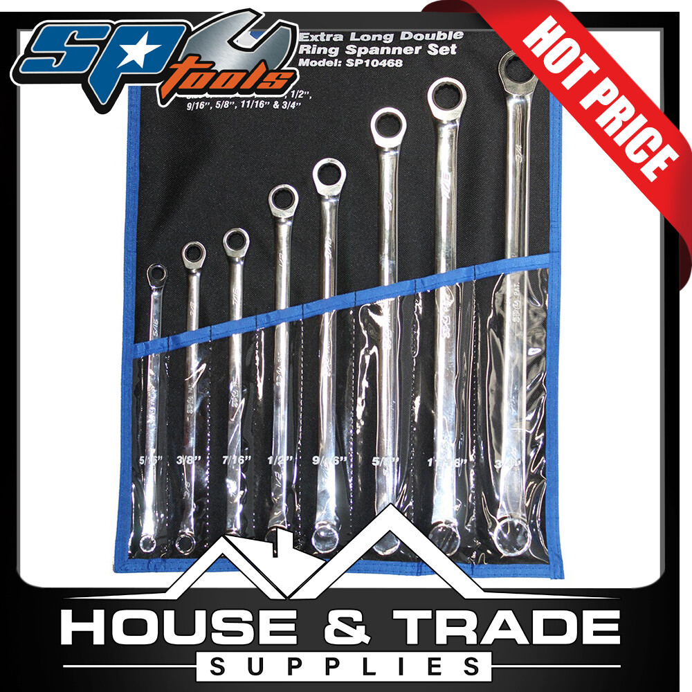 SP Tools Wrench/Spanner Set 8 Piece SAE Extra Long Double Ring Geardrive SP10468