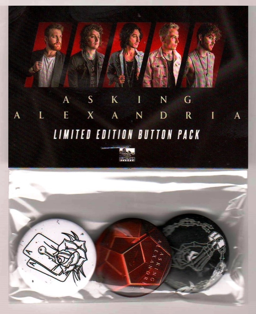 ASKING ALEXANDRIA Ltd Ed Pins Set +BONUS Rock Stickers! Where Do We Go From Here