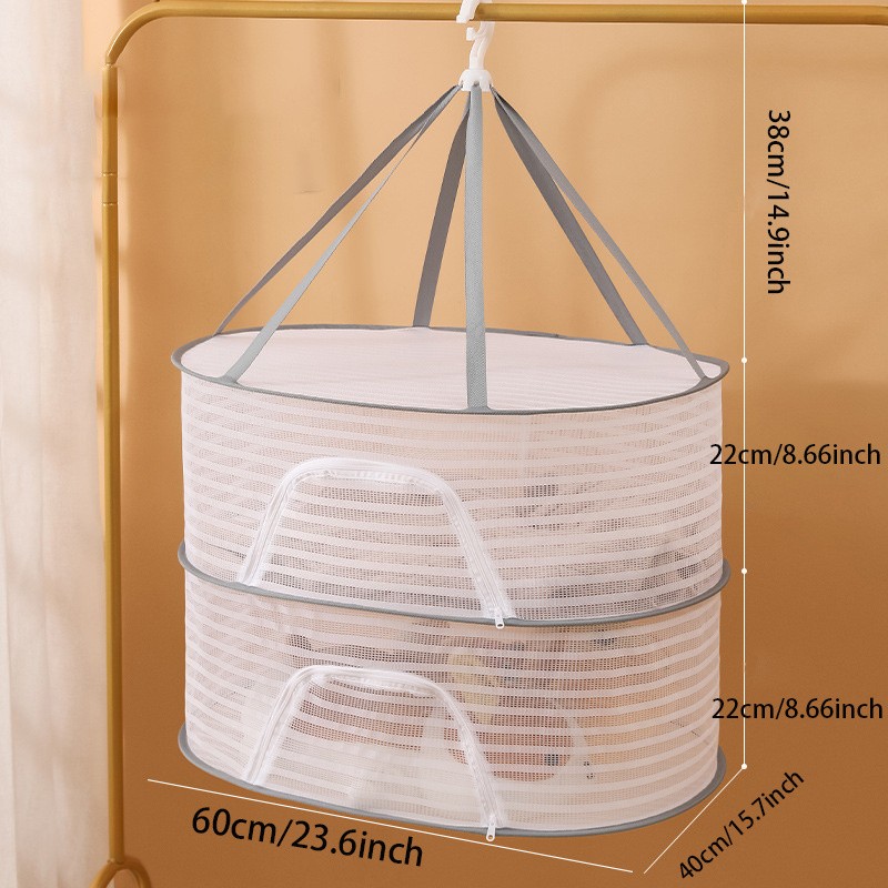 3-Tier Collapsible Hanging Mesh Multi-Functional Drying Rack with Zipper