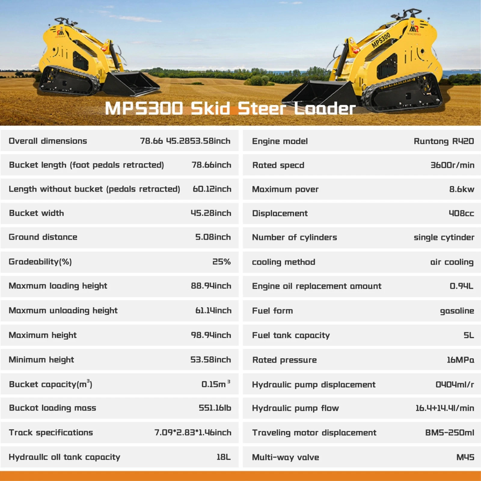 Mini Skid Steer Loader15hp Hydraulic System Electric Start 2025New Free shipping