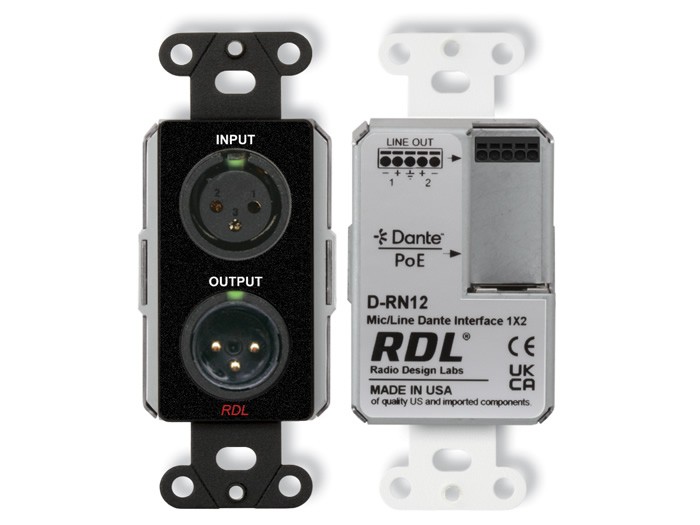 RDL DB-RN12 Dante Mic/Line Interface 1x2 PoE AES67