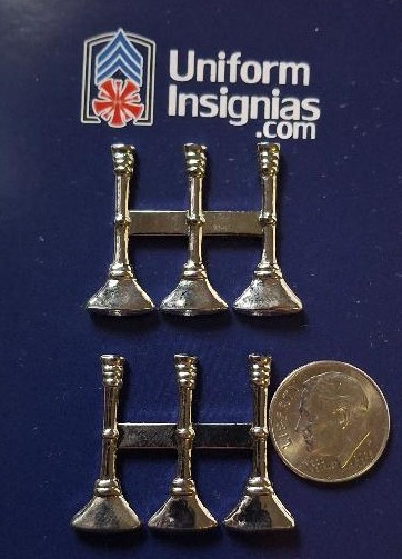 3 Bugles Parallel 1" Polished Silver Nickel Collar Pins FIRE DEPT FD Large