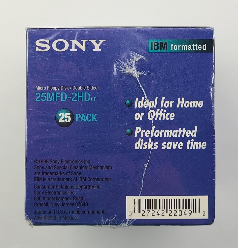 Sony HD IBM Formatted MFD 2 Micro Floppy Disk Double Sided 25 Pack 2HD - NEW