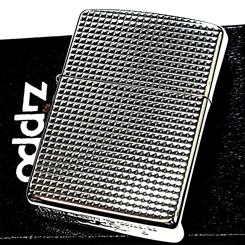 Zippo Armor Fine Lattice Diamond Silver Etching Brass 2 Sided Processing Lighter