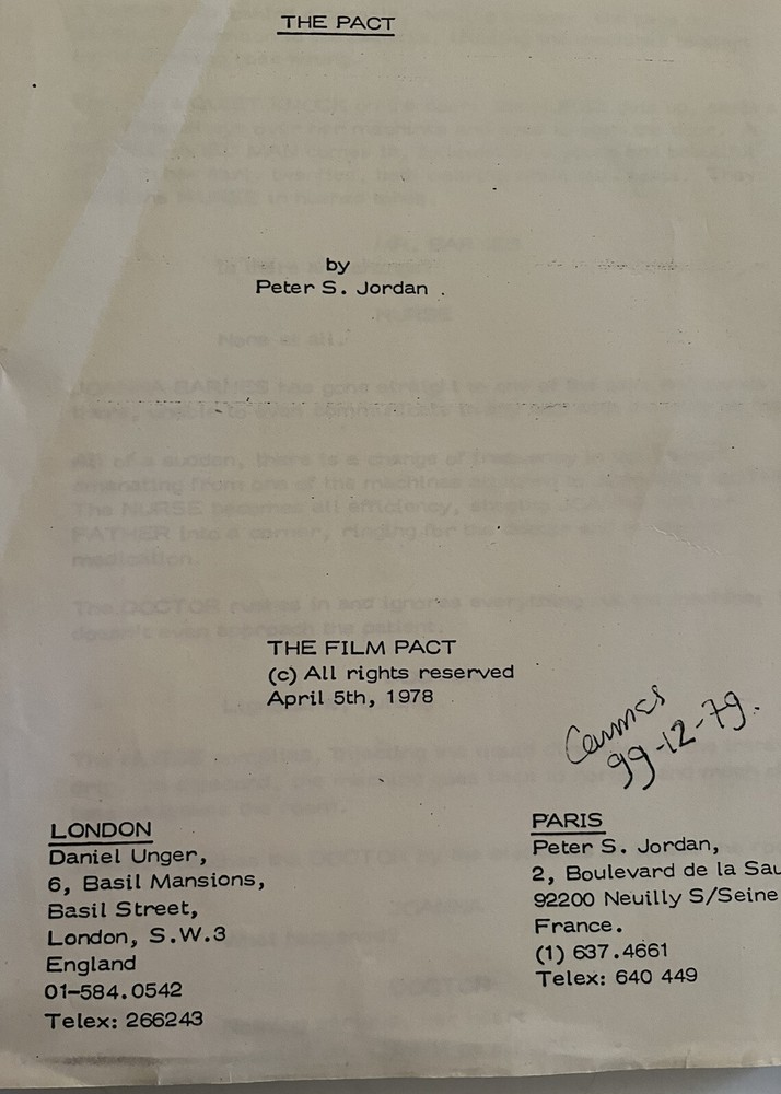 original script “The Pact” 1978 by Peter S. Jordan