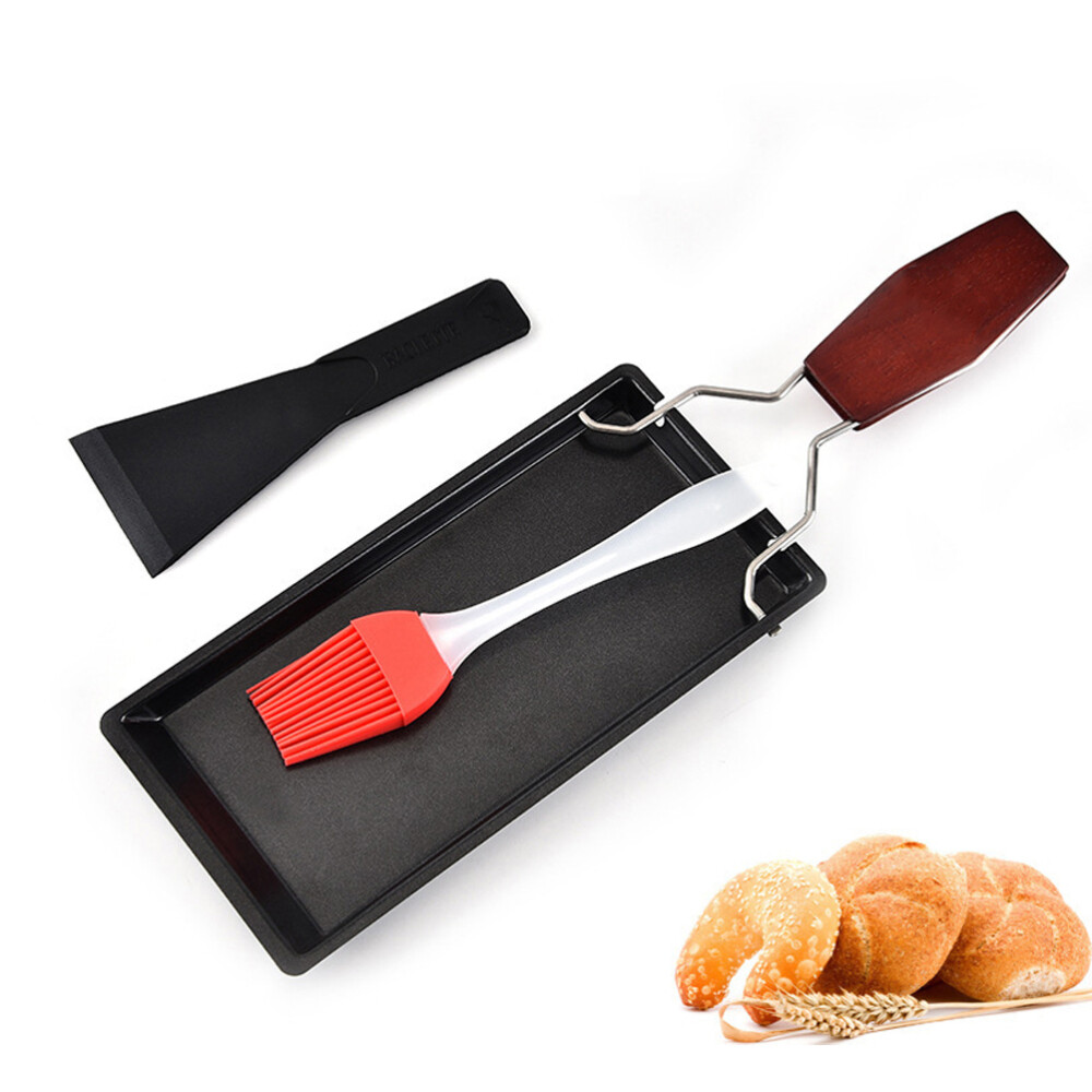 Set Comal BBQ Pan with Wood Handle for Restaurant Yard Kitchen Black