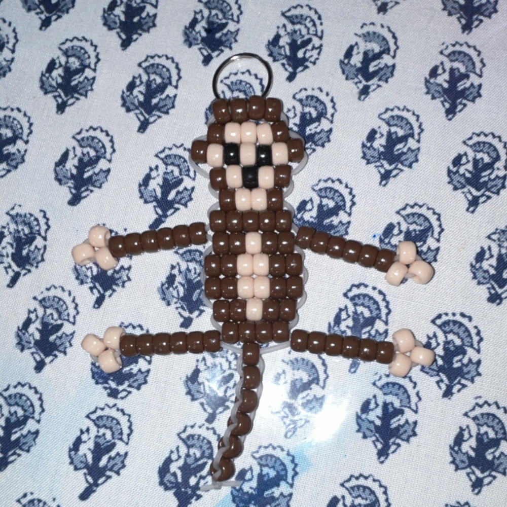 Handmade Handcrafted Beaded Monkey Keychain Brown Beige Animal Accessory