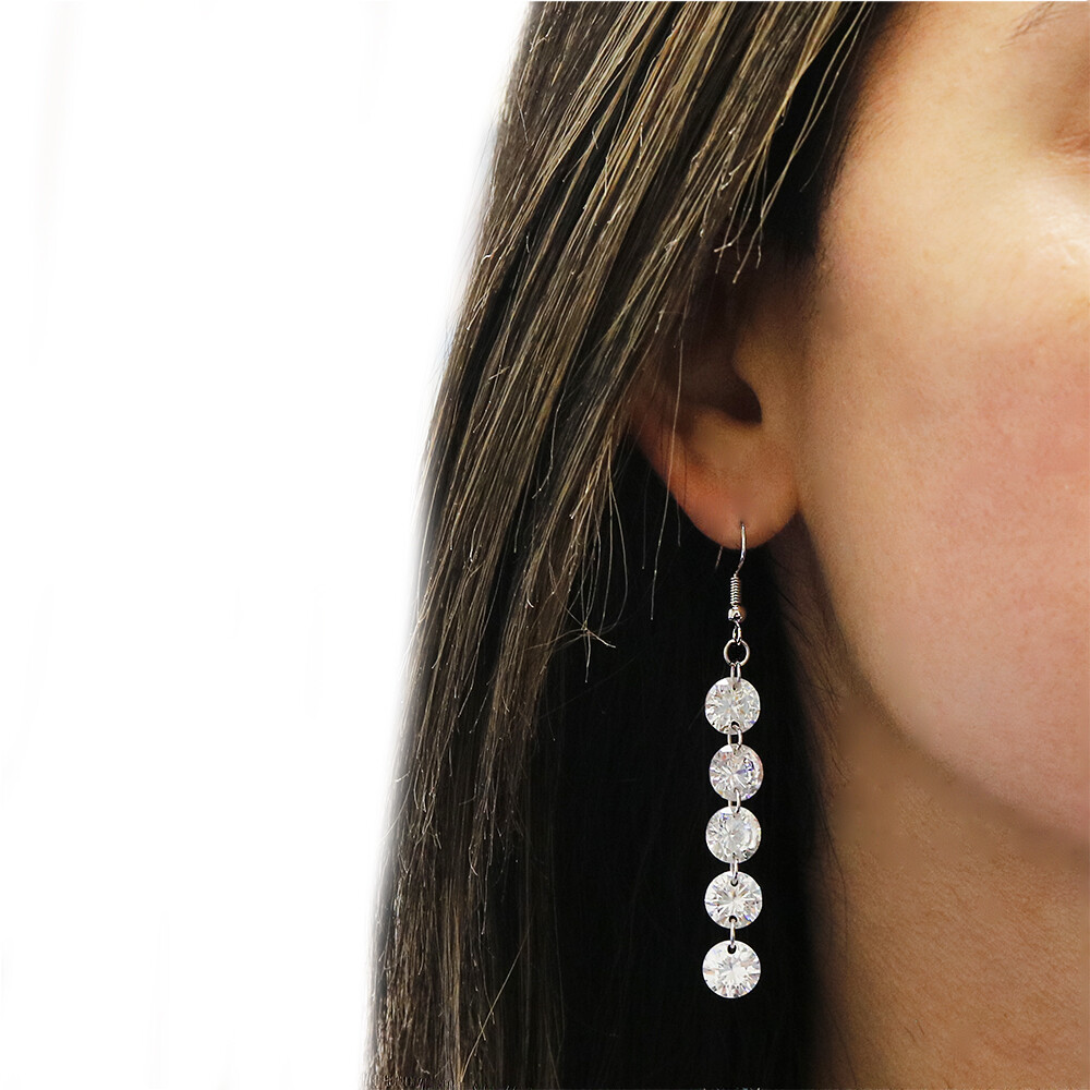 18K White Gold Plated 5 Row Drop/Dangle Earrings Made With Swarovski Elements