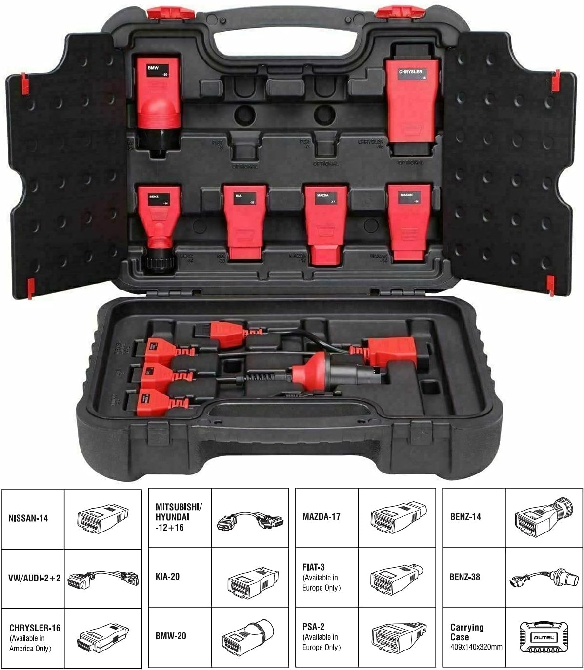 11pcs Autel OBD Adapter Kit With Blow-Molded Carrying Case for All Autel Scanner