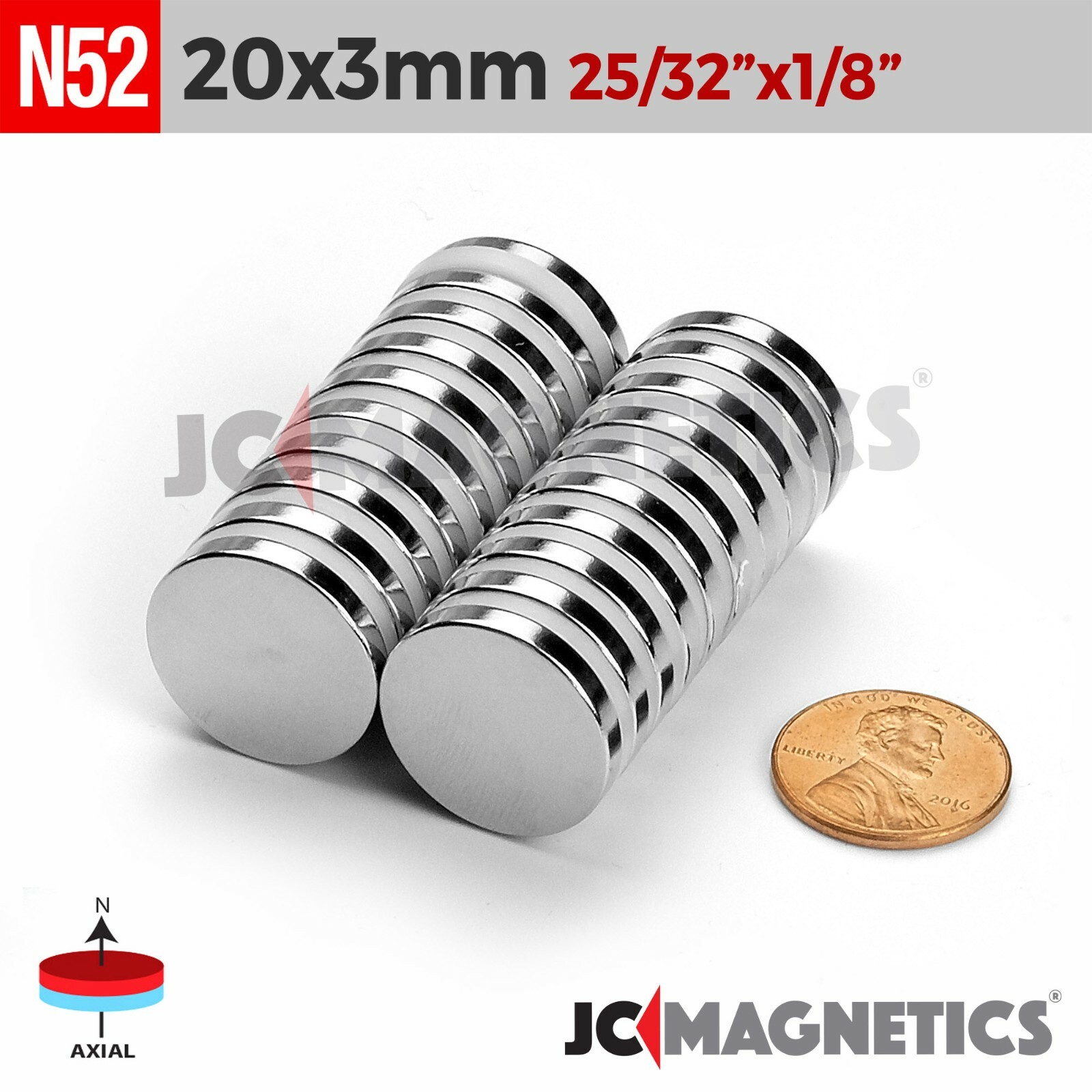 20mm x 3mm N52 Super Strong Round Disc Rare Earth Neodymium Magnet 20x3mm
