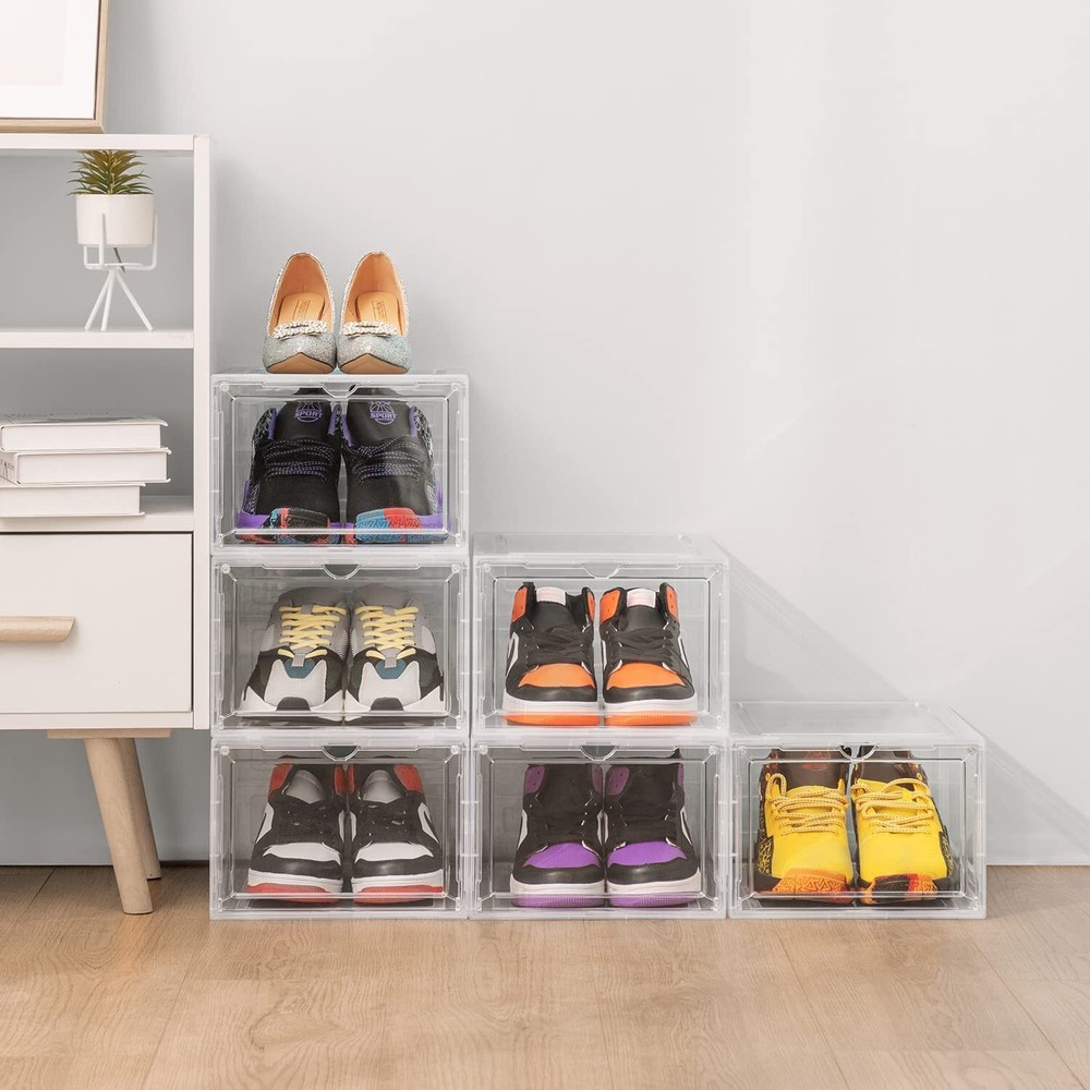 12 Clear Shoe Boxes Magnetic Drop Front Sneaker Rack Storage Organizer Stackable