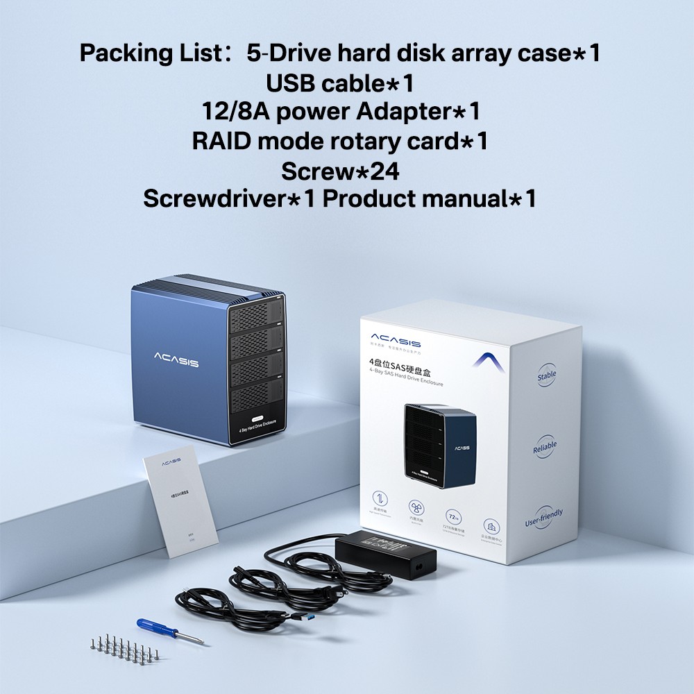 Acasis 4 Bay SAS/SATA to USB 3.0 Hard Drive Enclosure for 2.5/3.5 Inch HDD/SSD