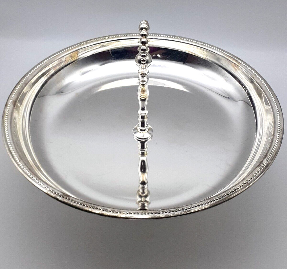 Godinger Silver Plated Bowl 12.5" Diameter Strand Of Pearls Handled Round Stand