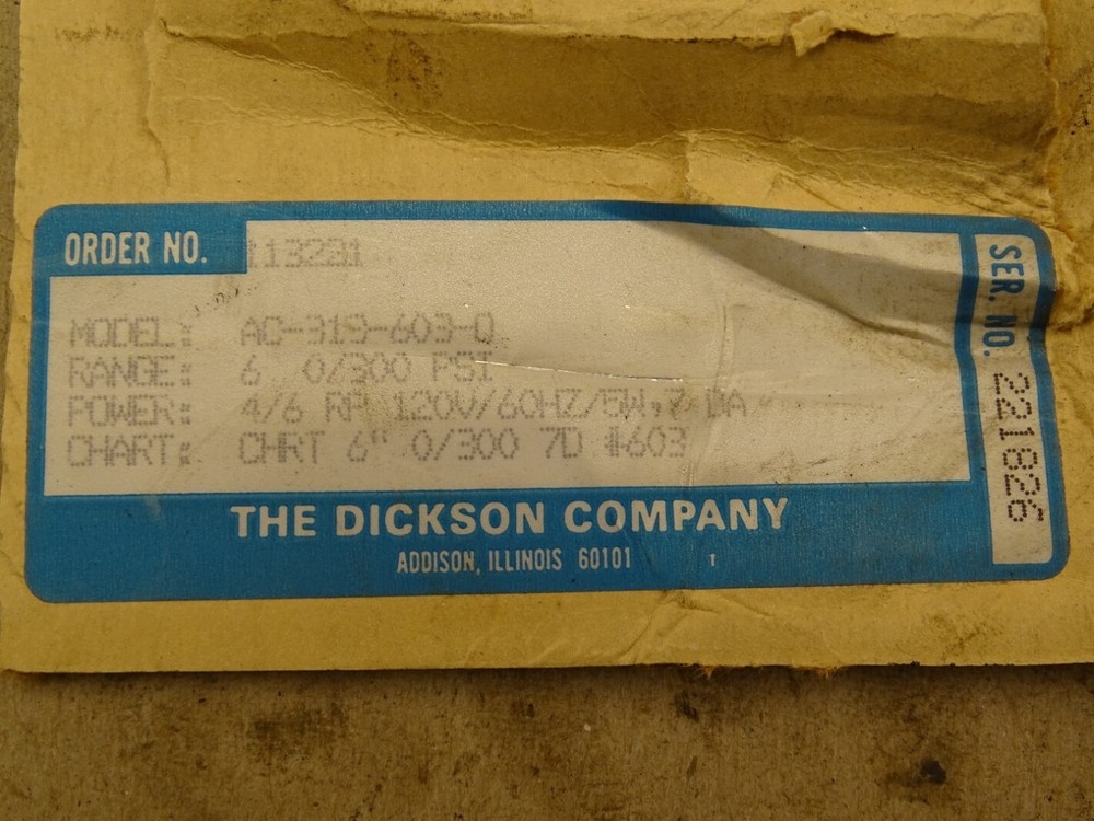 Dickson Chart Recorder w/ Chart Paper , AC-313-603-0