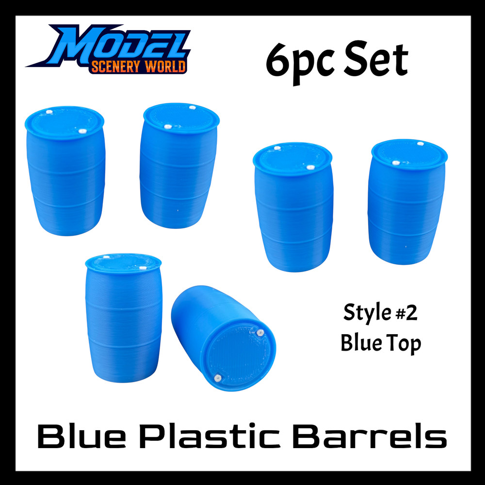 55 Gallon Plastic Barrel/Drum (6pc) Blue - G - 1:24 - Scale Model