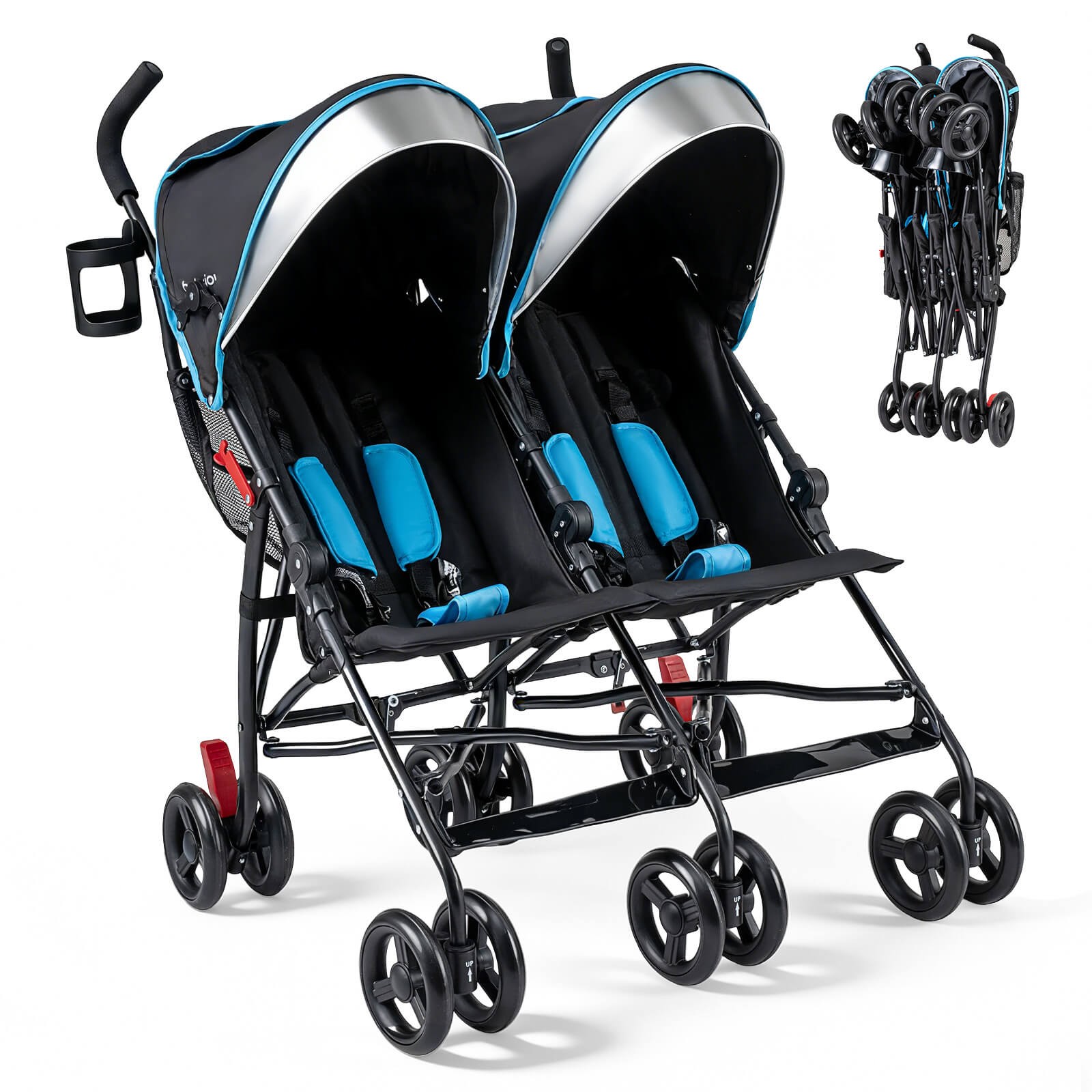 Foldable Twin Baby Double Stroller Kids Ultralight Umbrella Stroller Pushchair